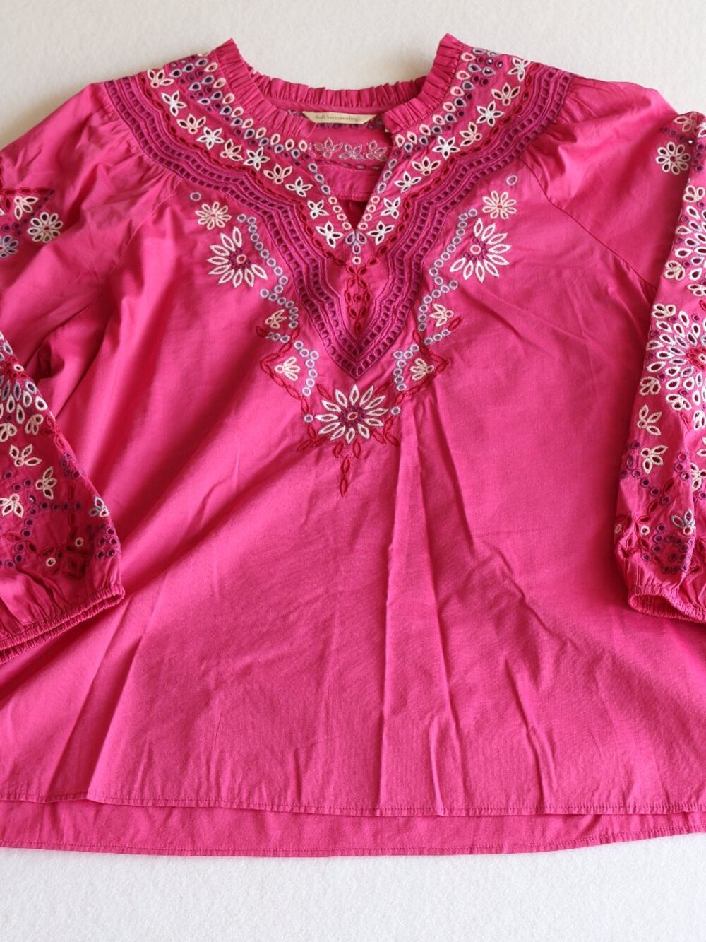 Soft Surroundings Women Pink Laney Voile Long Sleeve Embroidered Blouse 2X Boho